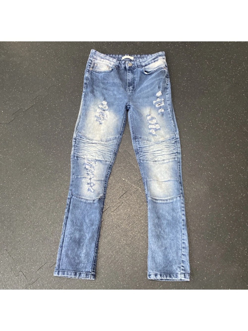 Slim Straight Men's Distressed Blue Jeans denim pants streetwear Ripped design